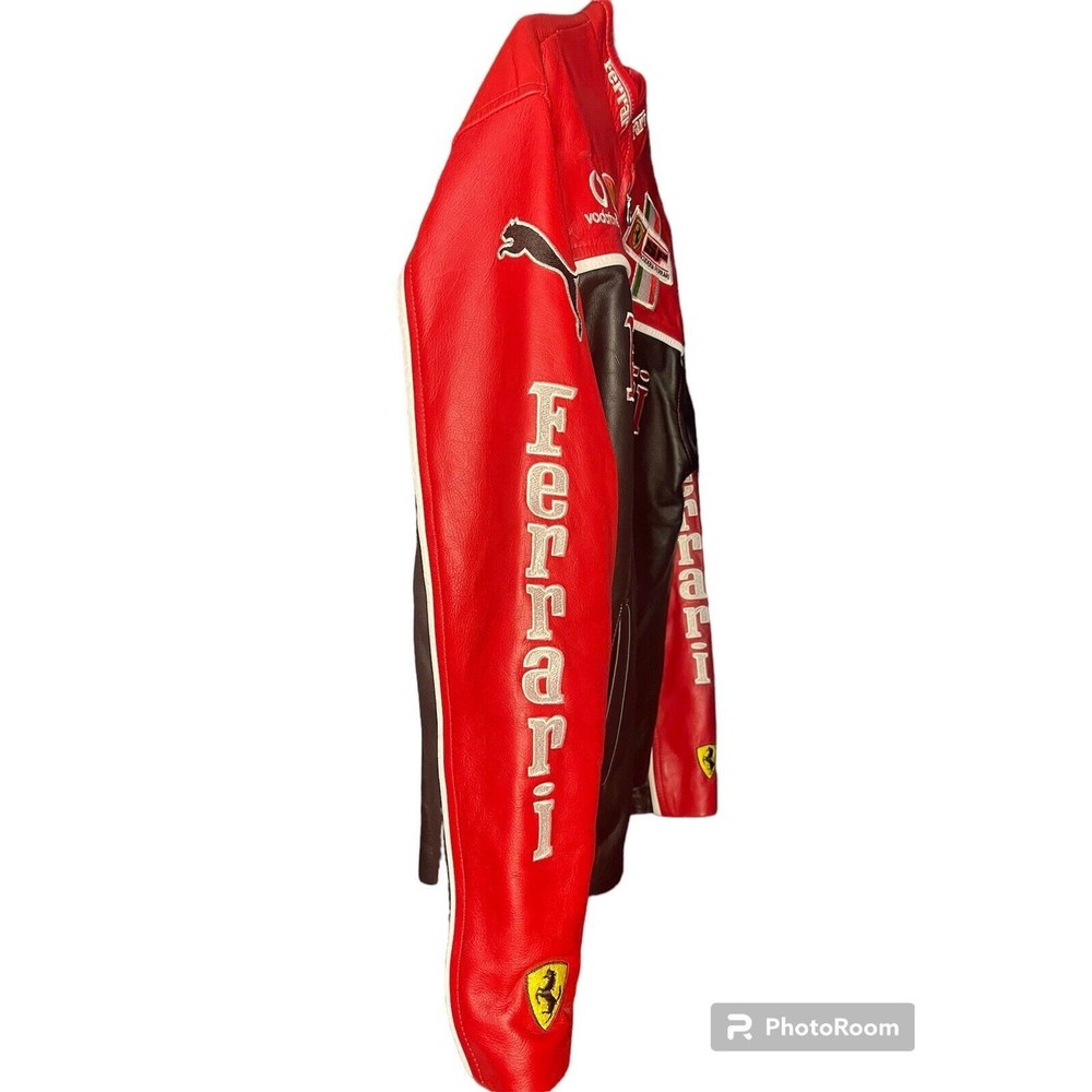 RARE Vintage Ferrari Puma Shell Vodafone Red Black Leather Jacket Size (adult M) - Picture 4 of 5